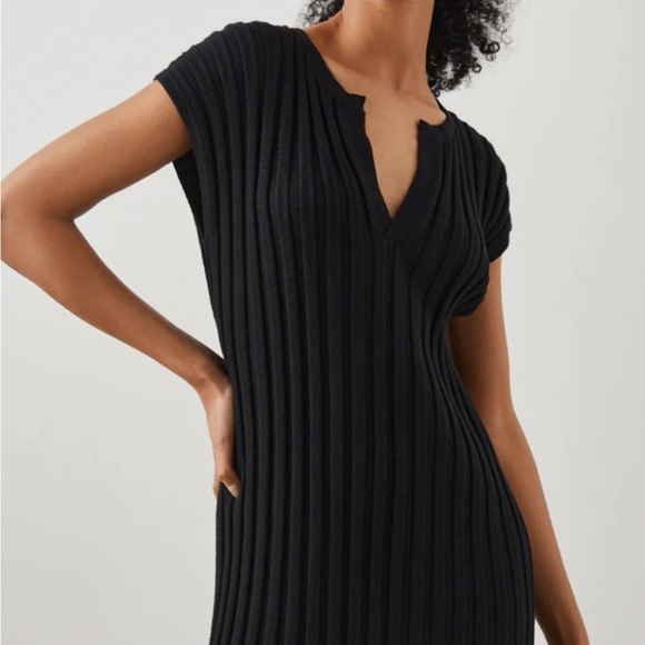 Rails NWT Ashley Vneck Black Cotton Blend Wide Ribbed Knit Dress size medium - Picture 3 of 14